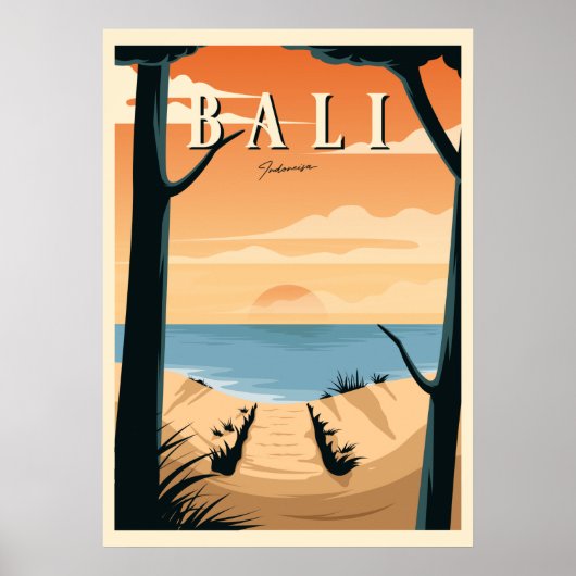 Poster Bali Beach Sunset Vintage (Devant)