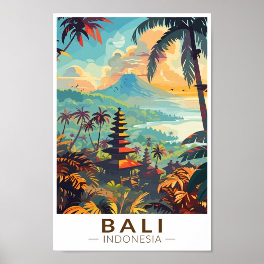 Poster Bali Indonésie Temples Voyage Art Vintage (Devant)