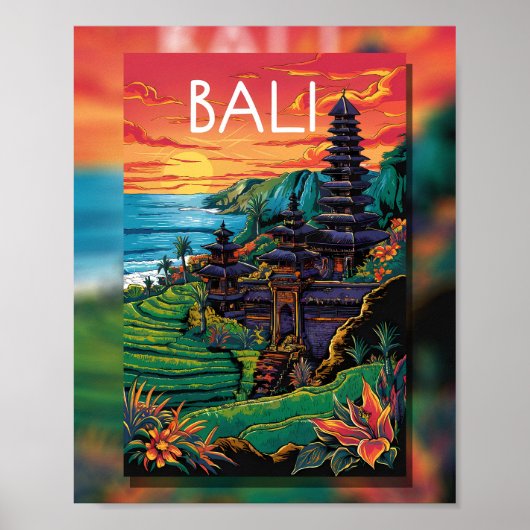 Poster Bali Sérénité : Coucher de soleil au Temple (Devant)
