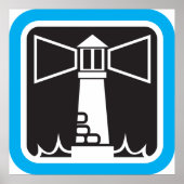 Poster Balise de phare gras avec icône Ocean Waves (Devant)