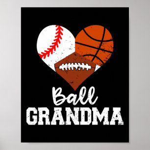 Poster Ball Grand-mère Amusant Baseball de basket-ball Fo