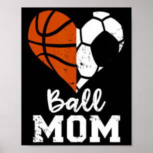 Poster Ball Maman Coeur Amusant Football Basketball Maman