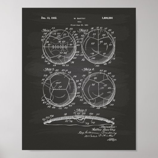 Poster Balle de soccer 1932 Art Brevet (Devant)
