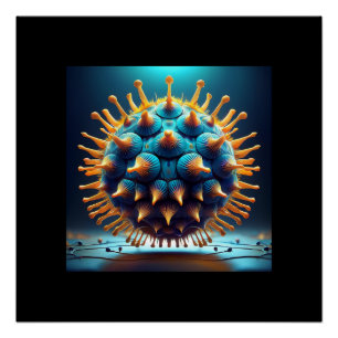 Poster Balle de spores bleue et jaune