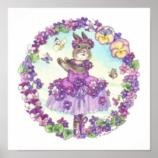 Poster Ballerina Bunny Print Violet (Devant)
