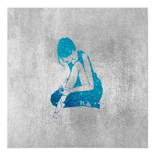Poster Ballerina Dancer Metallic Grey Argent Turquoise (Devant)