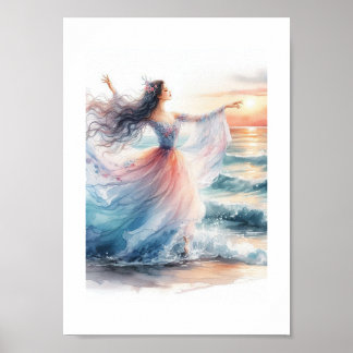 Poster Ballerina Dancing on the Ocean