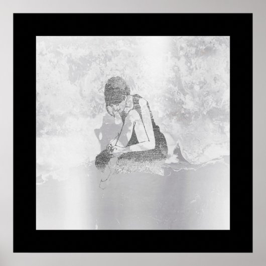 Poster Ballerina Femme Corps Argent Gris ciment Mur (Devant)