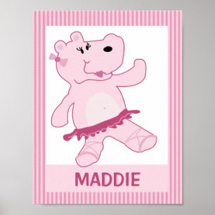 Poster Ballerina Hippo in Tutu Personalized Art Print