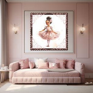 Poster Ballerina Noire, Tutu Rose, Barrette Fleur Rose