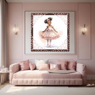 Poster Ballerina noire, Tutu rose, Ponytails en ruban ros