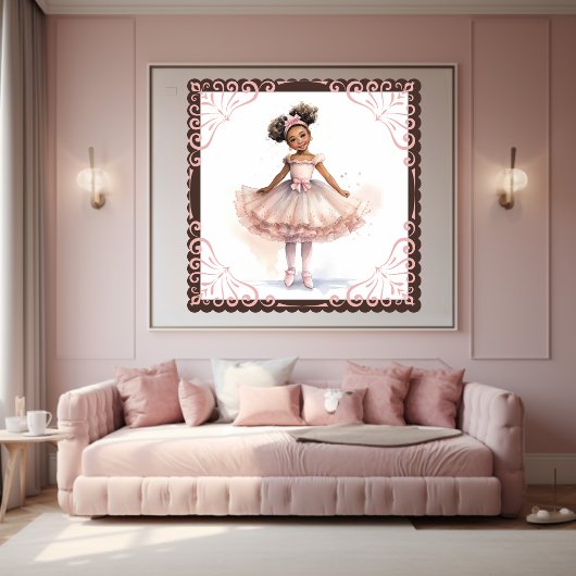 Poster Ballerina noire, Tutu rose, Ponytails en ruban ros