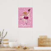 Poster Ballerina rose blonde cheveux fille star "nom" aff (Cuisine)