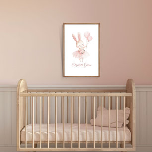 Poster Ballerina Rose Bunny Pépinière personnalisée Mur A