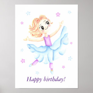 Poster Ballerine à l'aquarelle Joyeux Anniversaire
