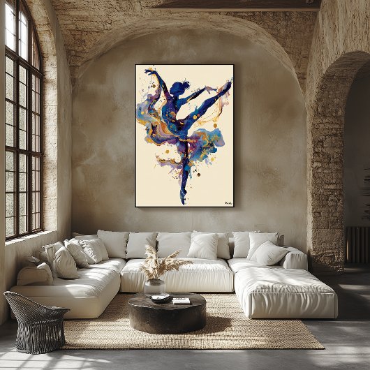 Poster Ballerine à l'encre fluide – Danse abstraite bleue