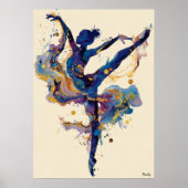 Poster Ballerine à l'encre fluide – Danse abstraite bleue (Devant)