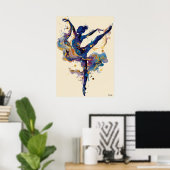 Poster Ballerine à l'encre fluide – Danse abstraite bleue (Bureau à domicile)