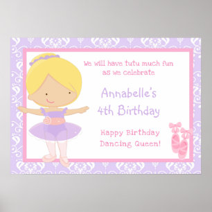 Poster Ballerine Blonde & Damassé Violet Anniversaire