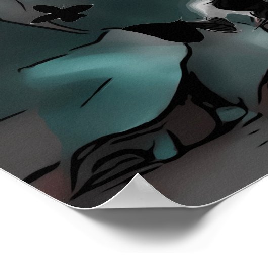 Poster Ballerine et papillons d'art éthéré Noir/Rose (Coin)