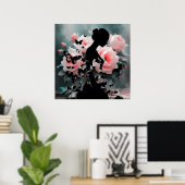 Poster Ballerine et papillons d'art éthéré Noir/Rose (Bureau à domicile)