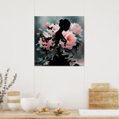 Poster Ballerine et papillons d'art éthéré Noir/Rose (Cuisine)