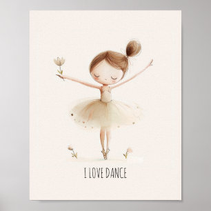 Poster Ballerine Mignonne Ballet J'aime la Danse Aquarell