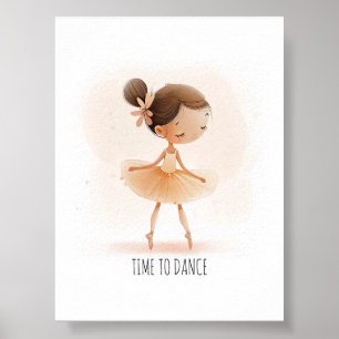 Poster Ballérine Mignonne Temps de Danse Aquarelle