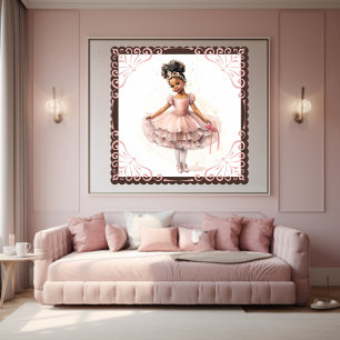 Poster Ballerine noire, Tutu rose, Couronne or