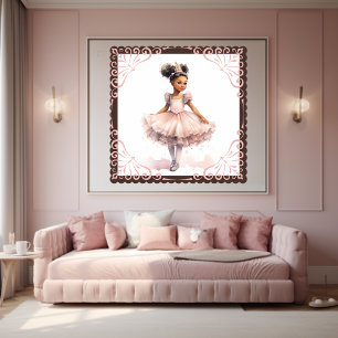 Poster Ballerine noire, Tutu rose pâle, Couronne or
