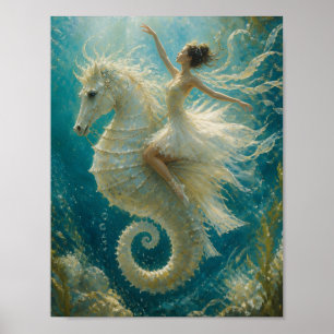 Poster Ballerine surréaliste et fantaisie hippocampe