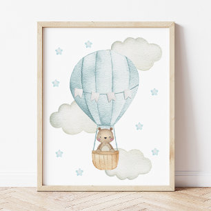 Poster Ballon à air chaud bleu, Animaux, Ours, Garçon Nur