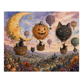 Poster Ballon à air chaud de fantaisie Halloween fantasma