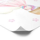 Poster Ballon à Air Chaud Rose, Licorne, Étoiles, Nurseri (Coin)