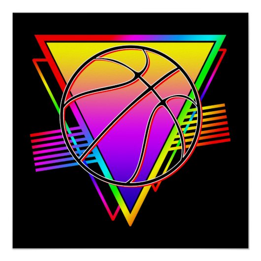 Poster Ballon de basket-ball rétro moderne (Devant)