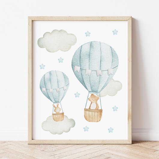 Poster Ballon gonflable bleu chaud, Ours, Lapin, Garçon N