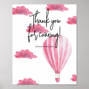 Poster Ballon gonflable rose - Merci d'être venu
