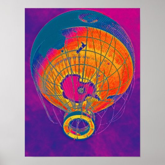 Poster Ballon mondial multicolore, ciel violet (Devant)