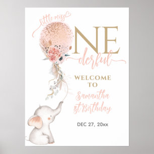 Poster Ballon Petite Fille Onederful 1er Anniversaire
