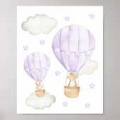 Poster Ballon Volant Violet, Animaux, Ours, Lapin (Devant)