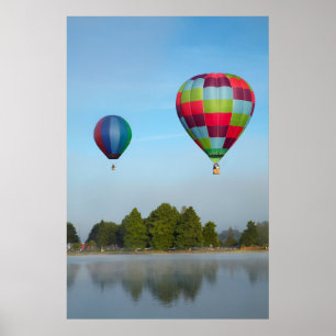 Poster Ballons à air chaud au-dessus d'un lac, NZ