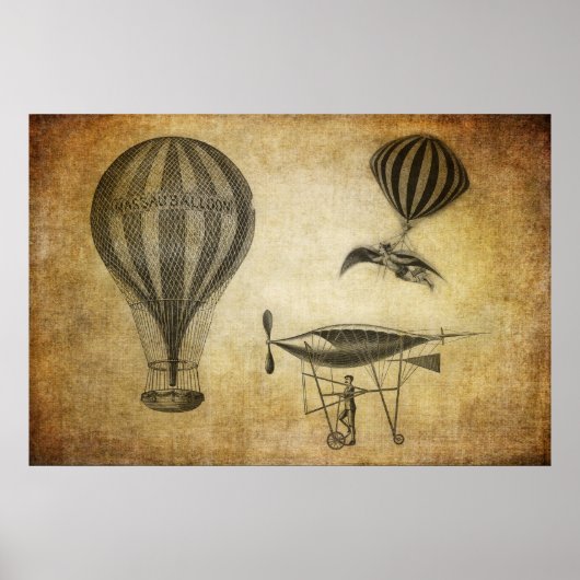 Poster Ballons à air chaud vintage et dirigides (Devant)