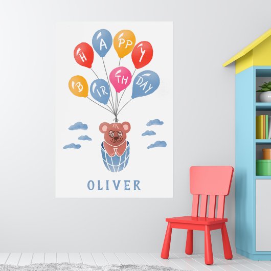 Poster Ballons à ours en peluche mignonne garçon fête d'a (Pépinière 1)