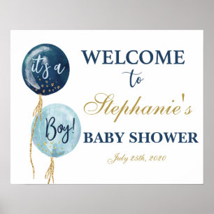 Poster Ballons bleu marine baby shower garçon signe de bi
