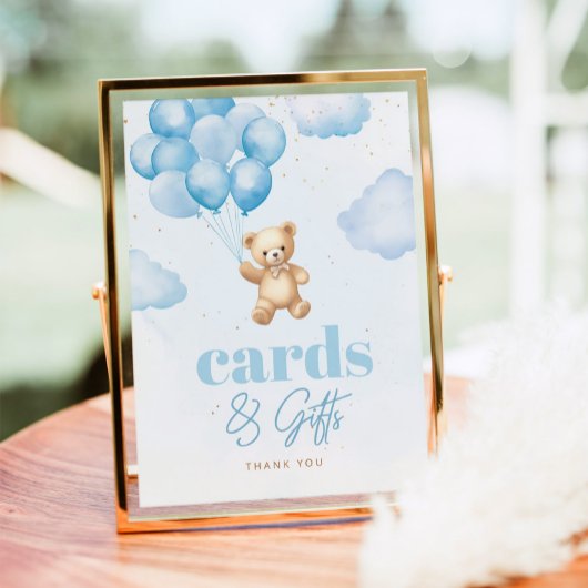 Poster Ballons bleu ours en peluche Cartes et cadeaux