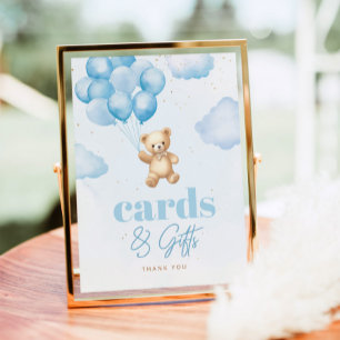 Poster Ballons bleu ours en peluche Cartes et cadeaux