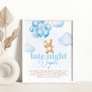 Poster Ballons bleu ours en peluche Late couche de nuit