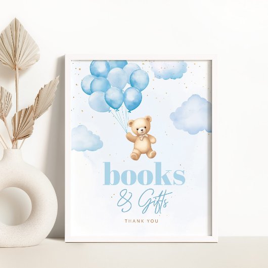 Poster Ballons bleu ours en peluche Livres et cadeaux
