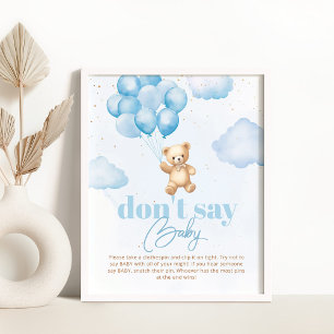 Poster Ballons bleu ours en peluche Ne pas dire jeu de bé