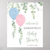 Poster Ballons bleu rose baby shower signe de bienvenue (Devant)